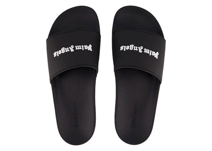 Palm Angels Classic Logo Pool Slides Black White