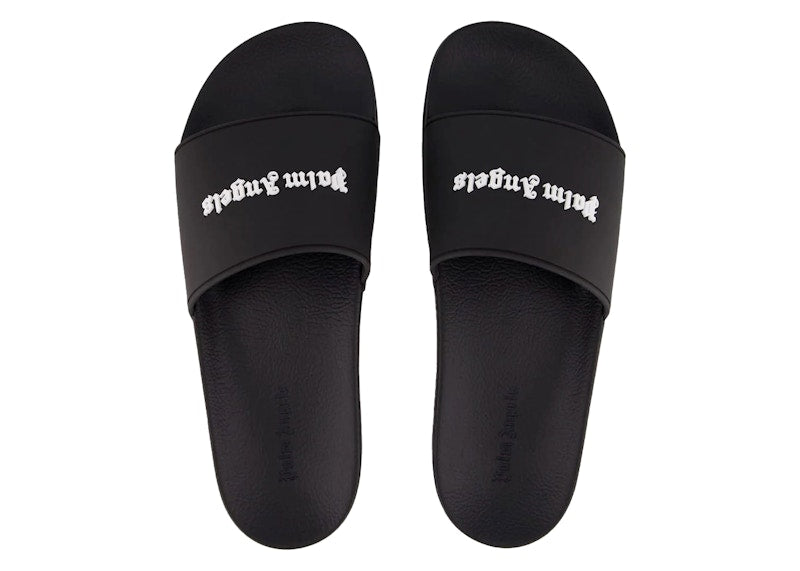 Palm Angels Classic Logo Pool Slides Black White