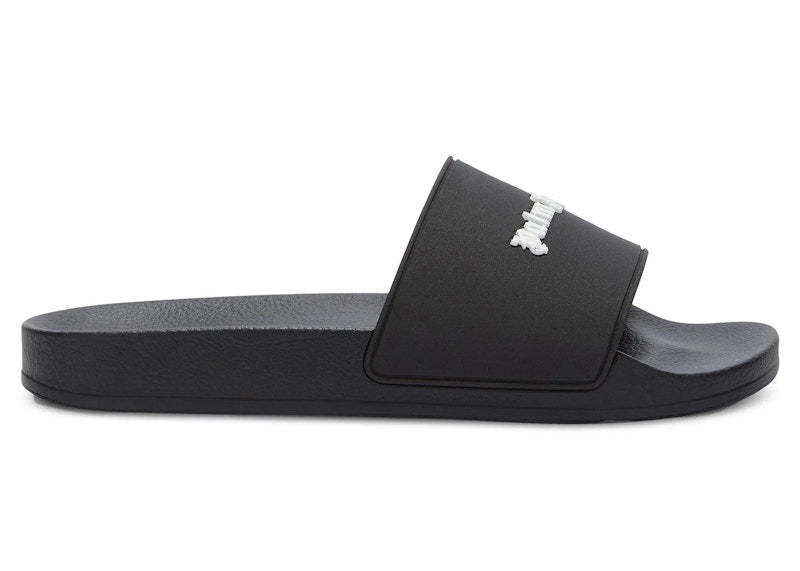 Palm Angels Classic Logo Pool Slides Black White