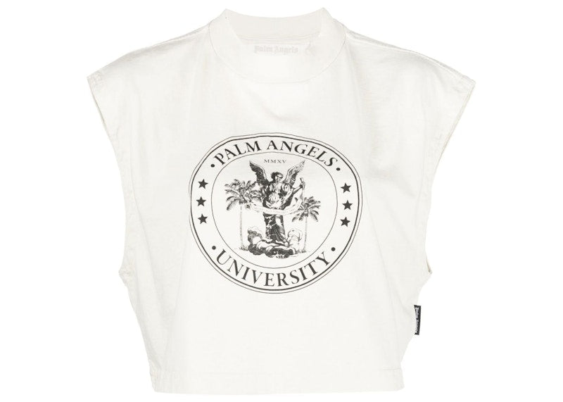 Palm Angels College Logo Print Muscle T-Shirt Cream White
