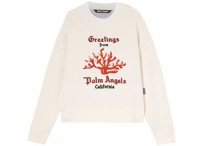Palm Angels Coral Striped Sweatshirt Off White/Red