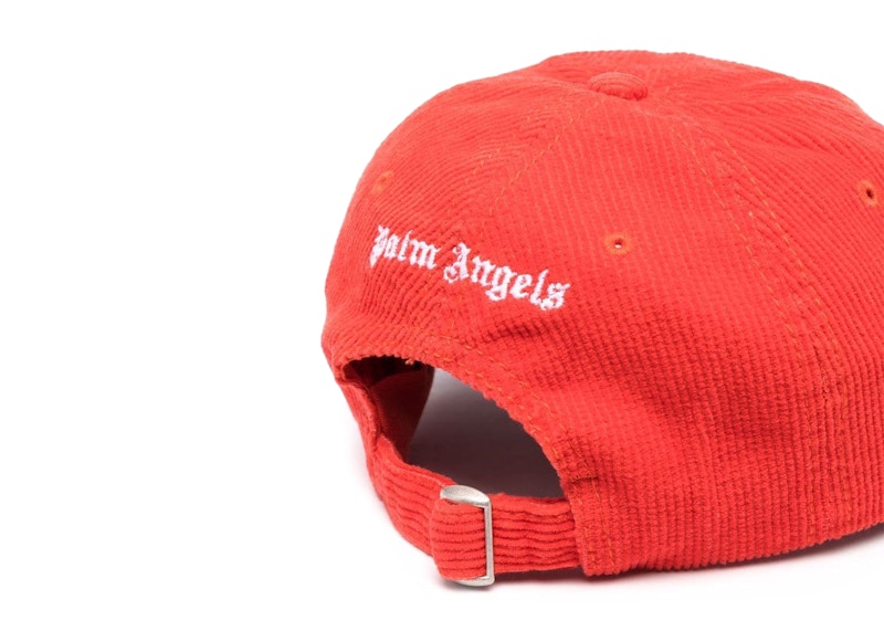 Palm Angels Corduroy Embroidered Logo Cap Red White