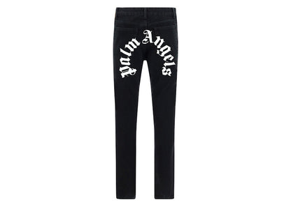Palm Angels Curved Back Logo Denim Straight Leg Jeans Black/White