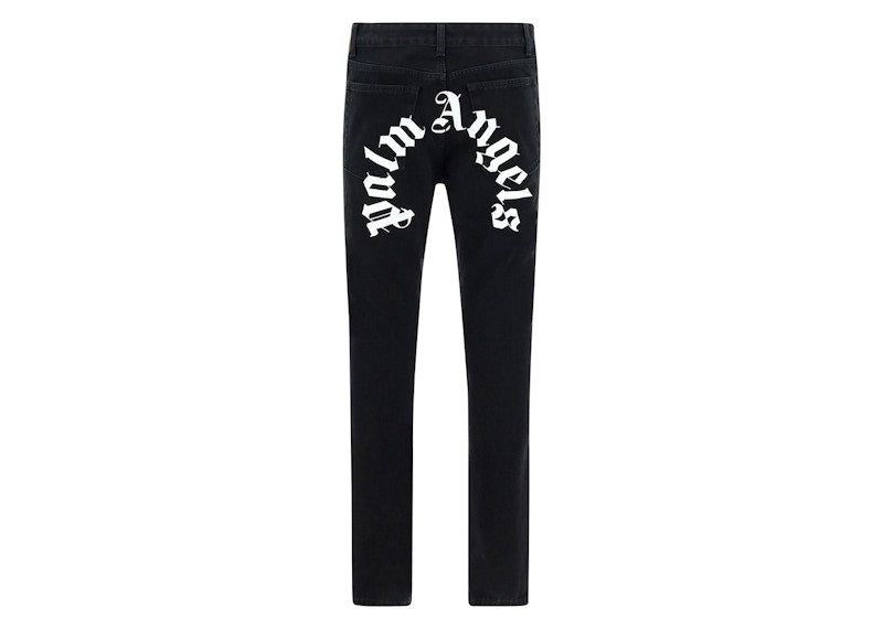 Palm Angels Curved Back Logo Denim Straight Leg Jeans Black/White
