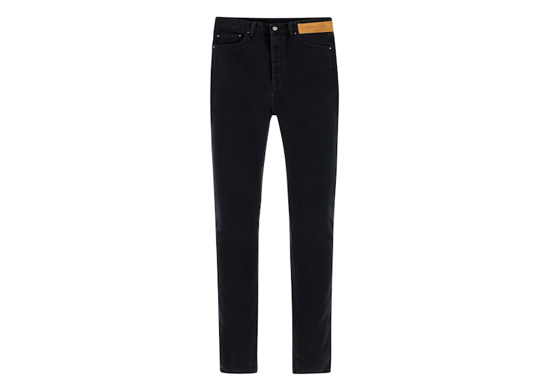 Palm Angels Curved Back Logo Denim Straight Leg Jeans Black/White