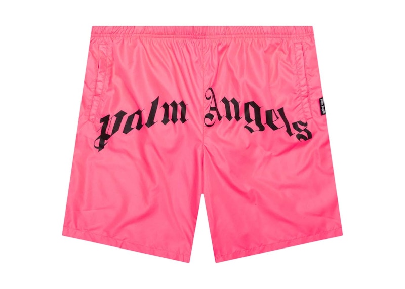 Palm Angels Curved Logo Bold Swim Shorts Pink Black
