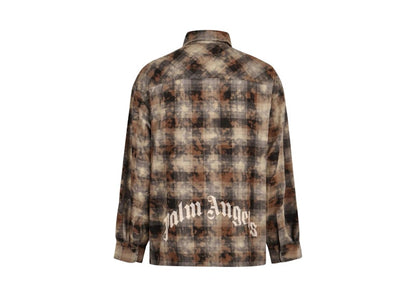 Palm Angels Curved Logo Check Shirt L/S T-shirt Green/Grey/Brown