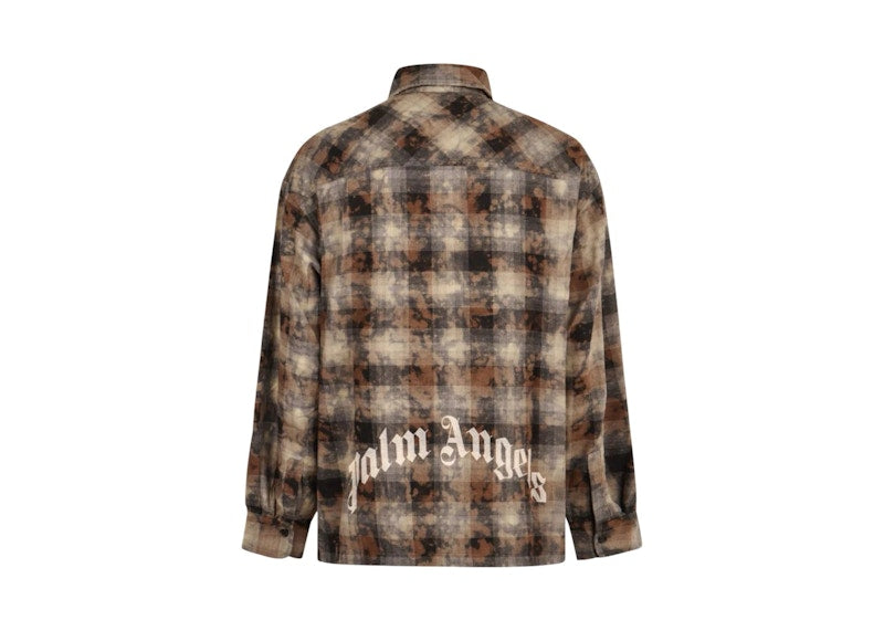 Palm Angels Curved Logo Check Shirt L/S T-shirt Green/Grey/Brown