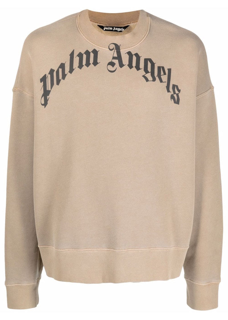 Palm Angels Curved Logo Crewneck Beige/Black