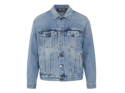 Palm Angels Curved Logo Denim Jacket Light Blue/White