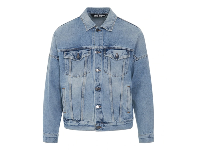 Palm Angels Curved Logo Denim Jacket Light Blue/White