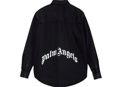 Palm Angels Curved Logo Denim Shirt Black