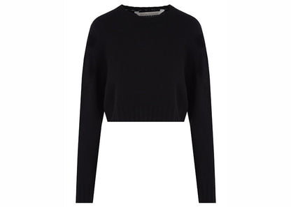 Palm Angels Curved Logo Intarsia Wool Cropped Sweater Black/White