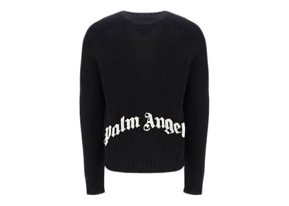 Palm Angels Curved Logo Knitted Crewneck Black/White