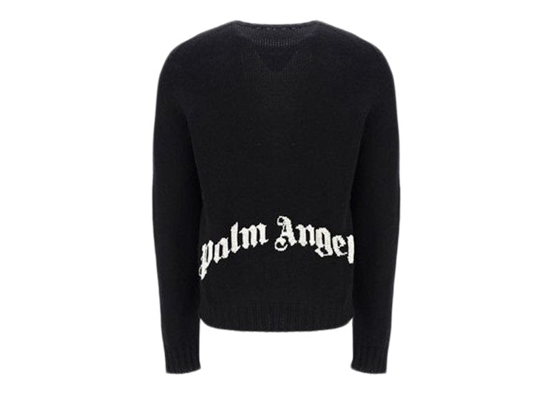 Palm Angels Curved Logo Knitted Crewneck Black/White