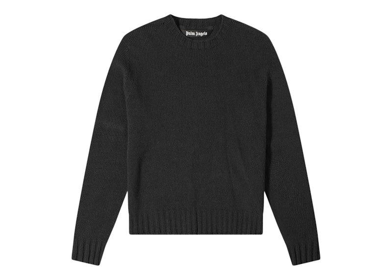 Palm Angels Curved Logo Knitted Crewneck Black/White