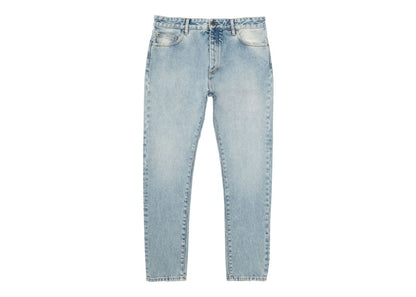 Palm Angels Curved Logo Print Straight Fit Jeans Light Blue/White