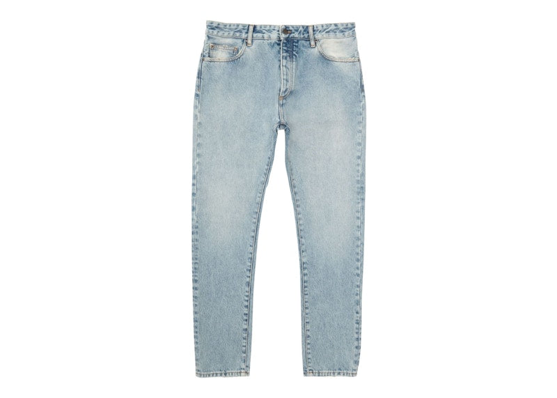 Palm Angels Curved Logo Print Straight Fit Jeans Light Blue/White