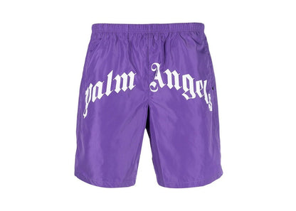 Palm Angels Curved Logo Swim Short Violet/White