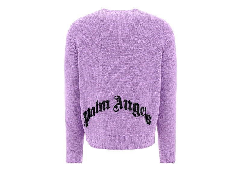 Palm Angels Curved Logo Wool Sweater Purple
