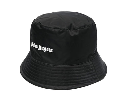 Palm Angels Embroidered Gothic Intarsia Logo Bucket Hat Black/White