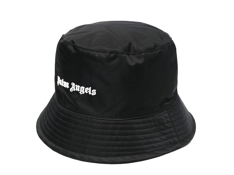 Palm Angels Embroidered Gothic Intarsia Logo Bucket Hat Black/White