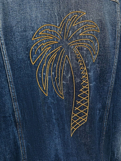Palm Angels Embroidered Palm Logo Denim Jacket Blue/Brown