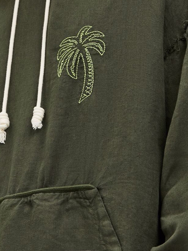 Palm Angels Embroidered Palm Tree Hoodie Military/Lime Green