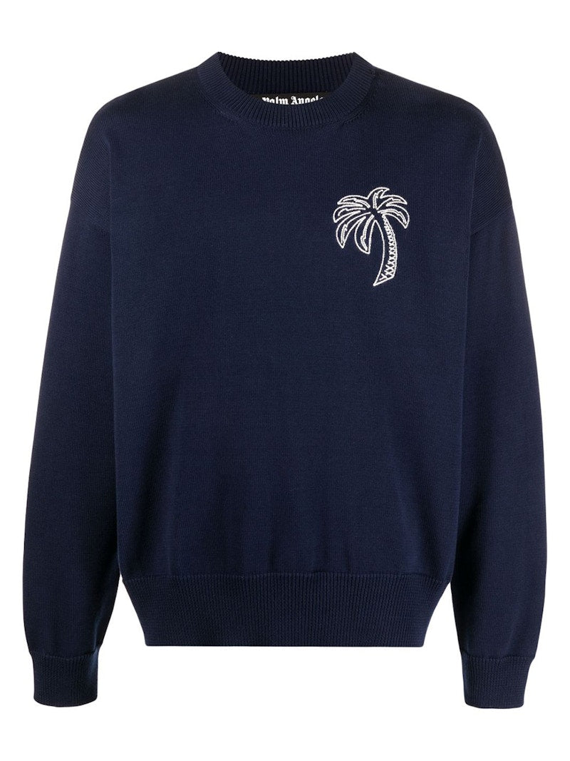 Palm Angels Embroidered Palm Tree Sweatshirt Navy/White