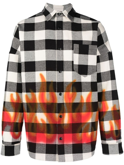 Palm Angels Flames Flannel Overshirt White/Black
