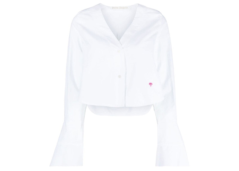 Palm Angels Flute Sleeves Cropped Cotton Shirt White