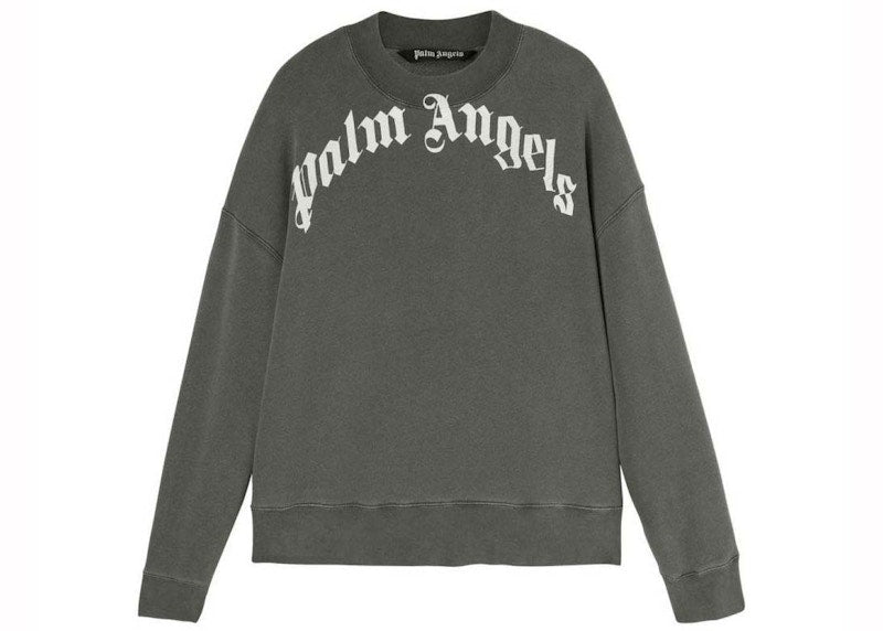 Palm Angels GD Curved Logo Crewneck Sweater Grey