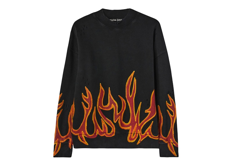 Palm Angels Garment Dye Graffiti Flames Sweatshirt Black/Red