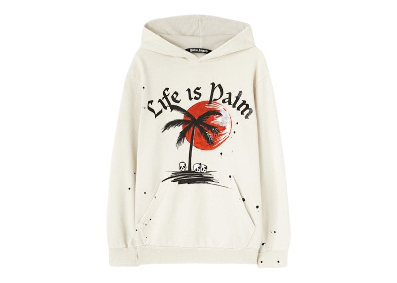 Palm Angels Garment Dye Sunset Palm Hoodie Off White/Black