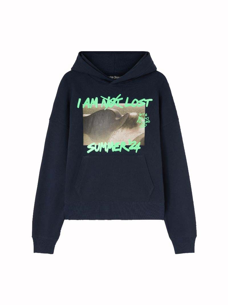 Palm Angels I Am Lost Hoodie Navy Blue/Green Fluo
