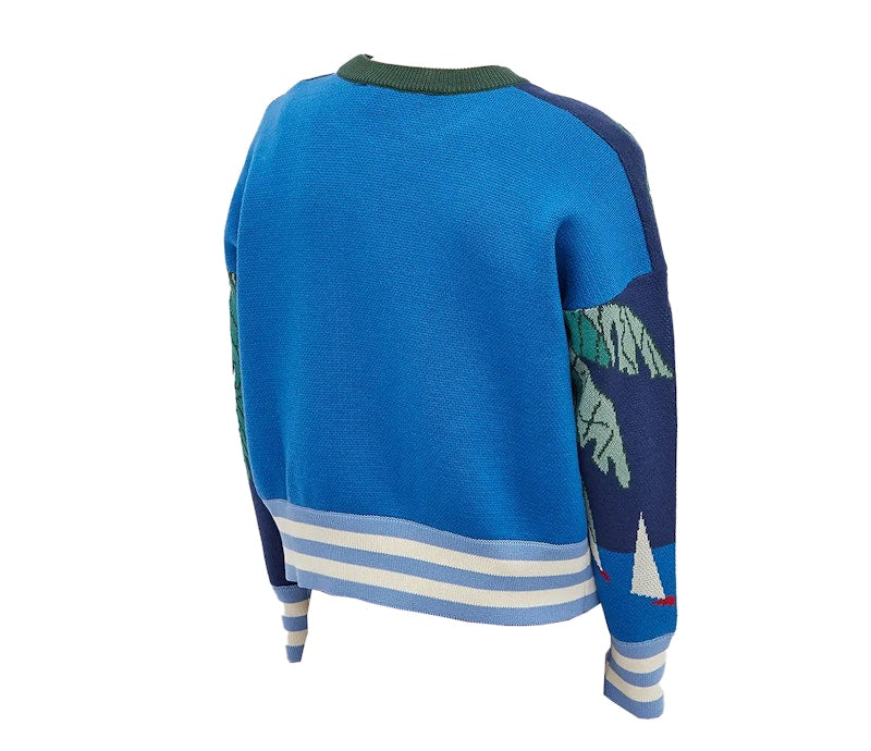Palm Angels Intarsia Crew Neck Sweatshirt Blue/Green