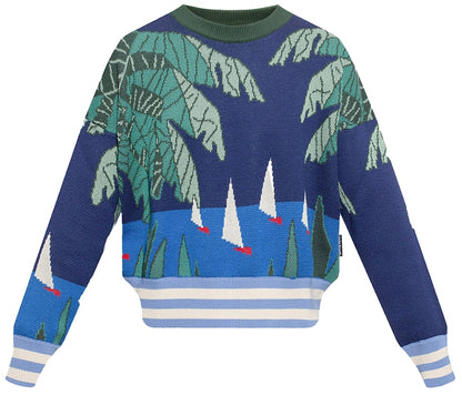 Palm Angels Intarsia Crew Neck Sweatshirt Blue/Green