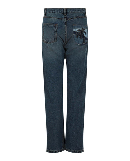 Palm Angels Intarsia Regular Fit Jeans Blue