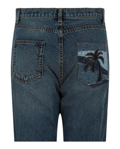 Palm Angels Intarsia Regular Fit Jeans Blue