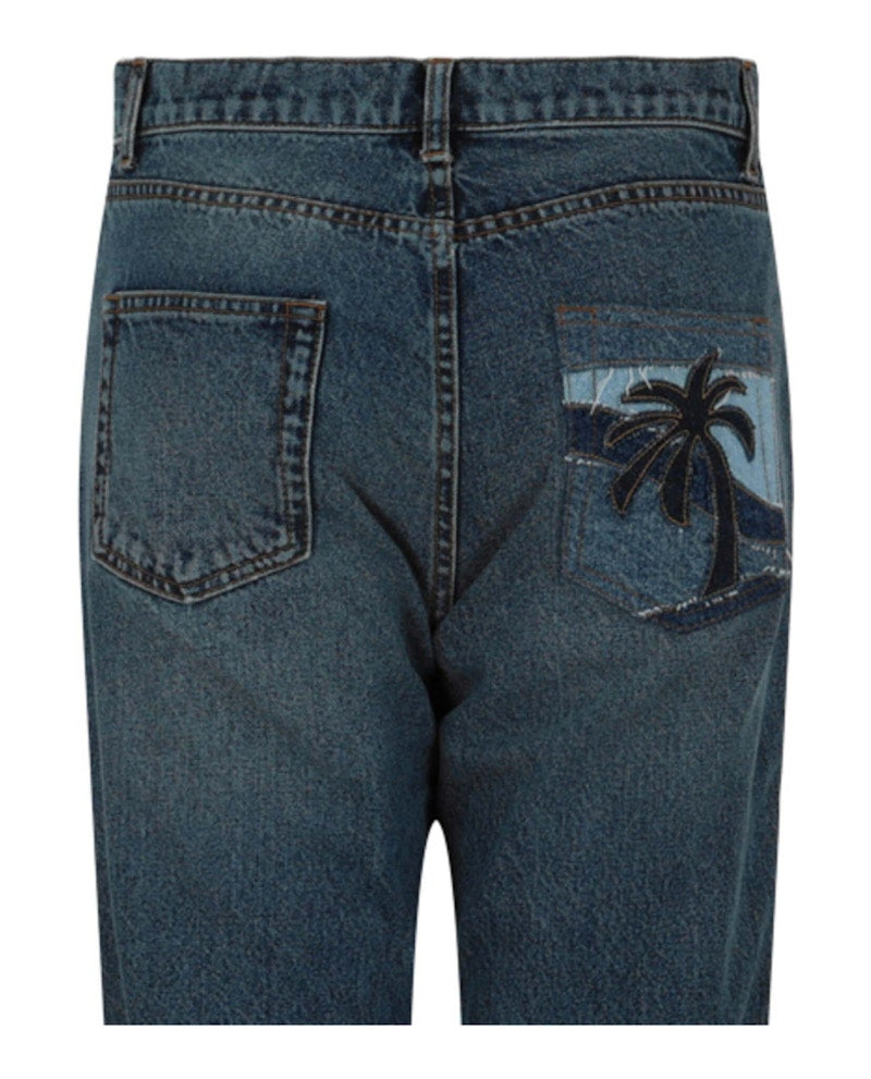 Palm Angels Intarsia Regular Fit Jeans Blue