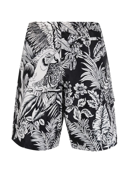 Palm Angels Jungle Parrots Swim Shorts Black/White