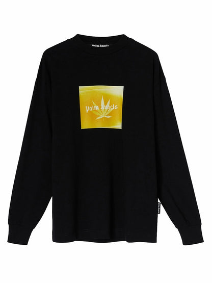 Palm Angels Leaf Print Logo Longsleeve T-Shirt Black/Yellow