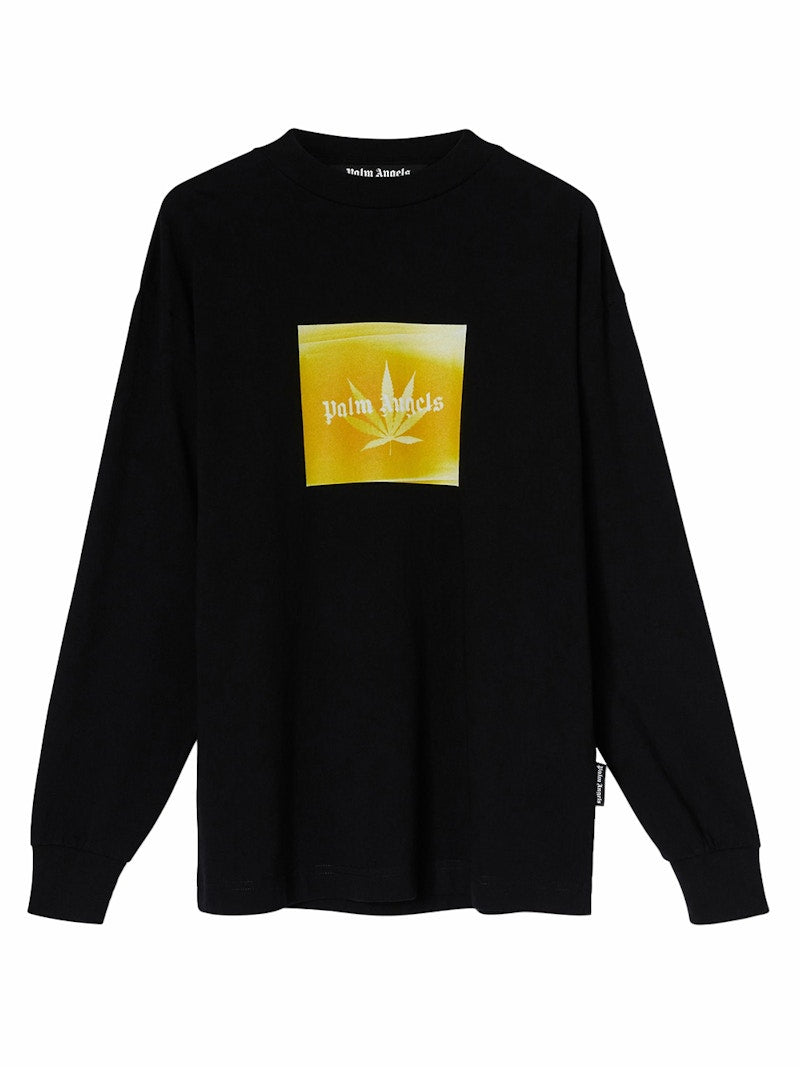 Palm Angels Leaf Print Logo Longsleeve T-Shirt Black/Yellow