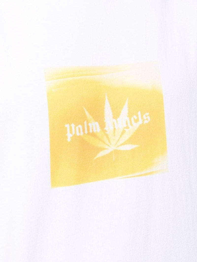 Palm Angels Leaf Print Logo T-Shirt White/Yellow