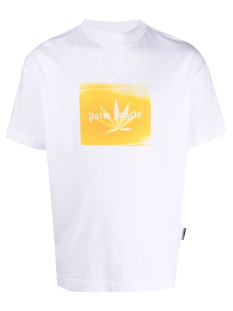 Palm Angels Leaf Print Logo T-Shirt White/Yellow