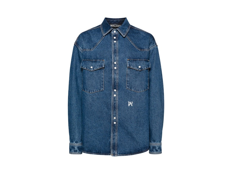 Palm Angels Lightweight Monogram Denim Shirt Blue