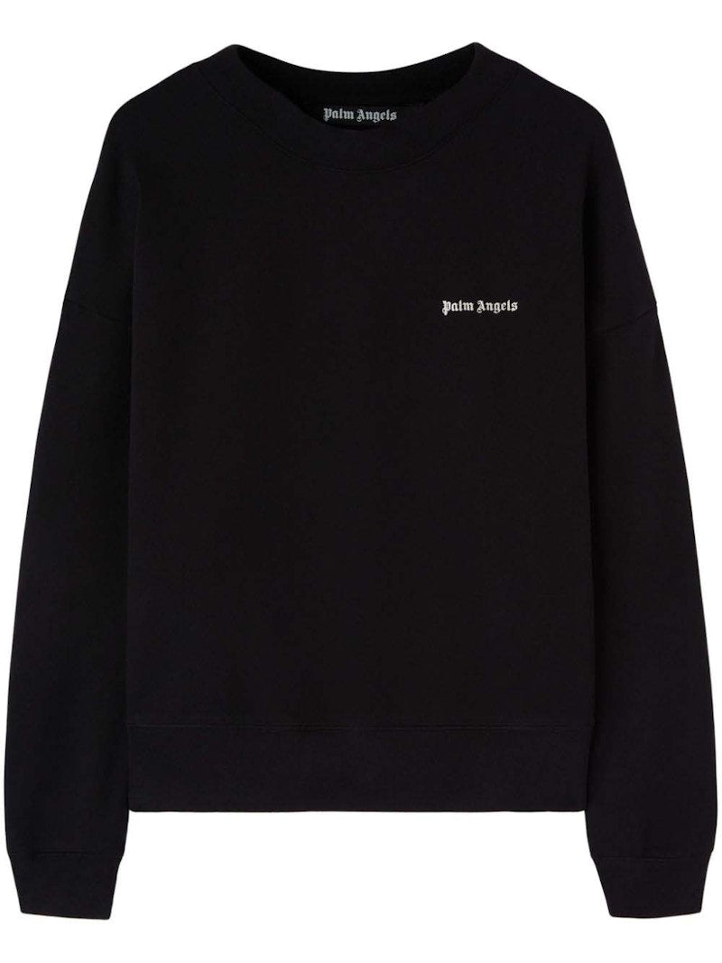 Palm Angels Logo-Embroidered Cotton Sweatshirt Black/White