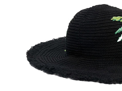 Palm Angels Logo Embroidered Straw Sun Hat Black/White/Multi
