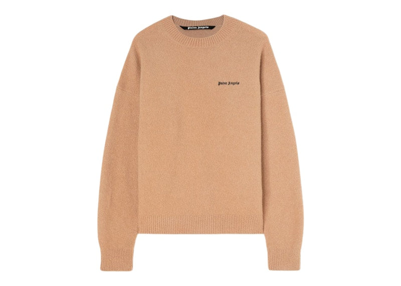 Palm Angels Logo-Embroidered Wool-Blend Jumper Camel Brown