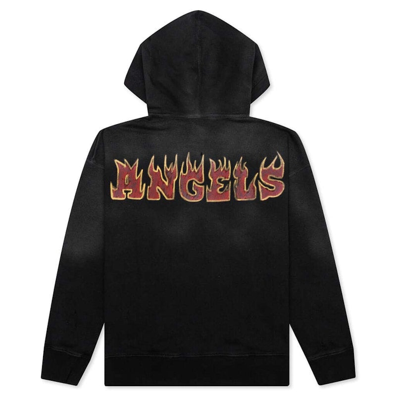 Palm Angels Logo Flames Zipped Vintage Hoodie Black/Red